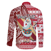 Custom Hawaii Mele Kalikimaka Family Matching Puletasi Dress and Hawaiian Shirt Santa Claus Surfing with Hawaiian Pattern Striped Red Style LT03 - Polynesian Pride