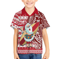 Custom Hawaii Mele Kalikimaka Hawaiian Shirt Santa Claus Surfing with Hawaiian Pattern Striped Red Style LT03 - Polynesian Pride