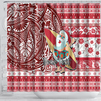 Custom Hawaii Mele Kalikimaka Shower Curtain Santa Claus Surfing with Hawaiian Pattern Striped Red Style LT03 - Polynesian Pride