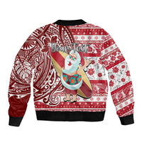 Custom Hawaii Mele Kalikimaka Sleeve Zip Bomber Jacket Santa Claus Surfing with Hawaiian Pattern Striped Red Style LT03 - Polynesian Pride
