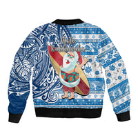 Hawaii Mele Kalikimaka Bomber Jacket Santa Claus Surfing with Hawaiian Pattern Striped Blue Style LT03 - Polynesian Pride