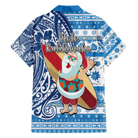 Hawaii Mele Kalikimaka Family Matching Tank Maxi Dress and Hawaiian Shirt Santa Claus Surfing with Hawaiian Pattern Striped Blue Style LT03 - Polynesian Pride