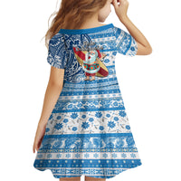 Hawaii Mele Kalikimaka Kid Short Sleeve Dress Santa Claus Surfing with Hawaiian Pattern Striped Blue Style LT03 - Polynesian Pride