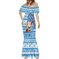Hawaii Mele Kalikimaka Mermaid Dress Santa Claus Surfing with Hawaiian Pattern Striped Blue Style LT03 - Polynesian Pride