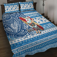 Custom Hawaii Mele Kalikimaka Quilt Bed Set Santa Claus Surfing with Hawaiian Pattern Striped Blue Style LT03 - Polynesian Pride
