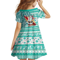 Custom Hawaii Mele Kalikimaka Family Matching Long Sleeve Bodycon Dress and Hawaiian Shirt Santa Claus Surfing with Hawaiian Pattern Striped Turquoise Style LT03 - Polynesian Pride