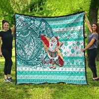 Custom Hawaii Mele Kalikimaka Quilt Santa Claus Surfing with Hawaiian Pattern Striped Turquoise Style LT03 - Polynesian Pride