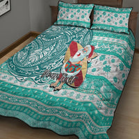 Custom Hawaii Mele Kalikimaka Quilt Bed Set Santa Claus Surfing with Hawaiian Pattern Striped Turquoise Style LT03 - Polynesian Pride