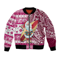 Hawaii Mele Kalikimaka Bomber Jacket Santa Claus Surfing with Hawaiian Pattern Striped Pink Style LT03 Unisex Pink - Polynesian Pride
