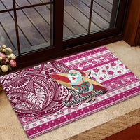 Hawaii Mele Kalikimaka Rubber Doormat Santa Claus Surfing with Hawaiian Pattern Striped Pink Style LT03 - Polynesian Pride