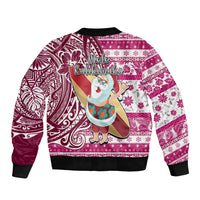 Hawaii Mele Kalikimaka Sleeve Zip Bomber Jacket Santa Claus Surfing with Hawaiian Pattern Striped Pink Style LT03 - Polynesian Pride