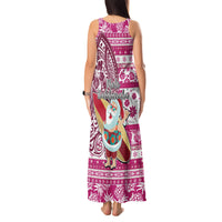 Hawaii Mele Kalikimaka Tank Maxi Dress Santa Claus Surfing with Hawaiian Pattern Striped Pink Style LT03 - Polynesian Pride