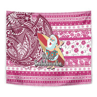 Hawaii Mele Kalikimaka Tapestry Santa Claus Surfing with Hawaiian Pattern Striped Pink Style LT03 - Polynesian Pride