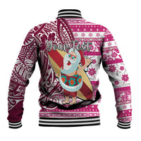 Custom Hawaii Mele Kalikimaka Baseball Jacket Santa Claus Surfing with Hawaiian Pattern Striped Pink Style LT03 - Polynesian Pride