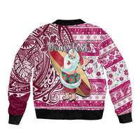 Custom Hawaii Mele Kalikimaka Bomber Jacket Santa Claus Surfing with Hawaiian Pattern Striped Pink Style LT03 - Polynesian Pride