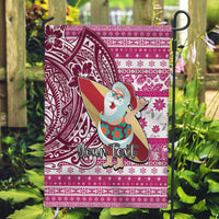 Custom Hawaii Mele Kalikimaka Garden Flag Santa Claus Surfing with Hawaiian Pattern Striped Pink Style LT03 Garden Flag Pink - Polynesian Pride