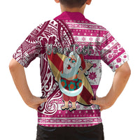 Custom Hawaii Mele Kalikimaka Kid Hawaiian Shirt Santa Claus Surfing with Hawaiian Pattern Striped Pink Style LT03 - Polynesian Pride