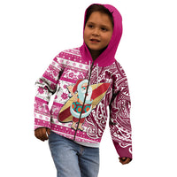 Custom Hawaii Mele Kalikimaka Kid Hoodie Santa Claus Surfing with Hawaiian Pattern Striped Pink Style LT03 - Polynesian Pride