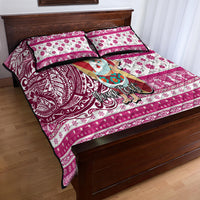 Custom Hawaii Mele Kalikimaka Quilt Bed Set Santa Claus Surfing with Hawaiian Pattern Striped Pink Style LT03 - Polynesian Pride