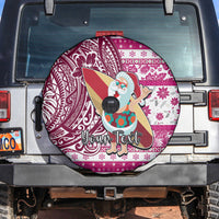 Custom Hawaii Mele Kalikimaka Spare Tire Cover Santa Claus Surfing with Hawaiian Pattern Striped Pink Style LT03 - Polynesian Pride