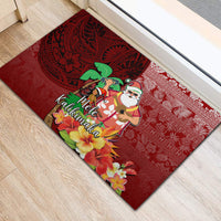 Hawaii Mele Kalikimaka Rubber Doormat Santa Claus and Hula Girl Tropical Folwer with Hawaiian Pattern LT03 - Polynesian Pride