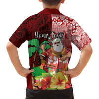 Custom Hawaii Mele Kalikimaka Family Matching Long Sleeve Bodycon Dress and Hawaiian Shirt Santa Claus and Hula Girl Tropical Folwer with Hawaiian Pattern LT03 - Polynesian Pride