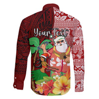 Custom Hawaii Mele Kalikimaka Family Matching Long Sleeve Bodycon Dress and Hawaiian Shirt Santa Claus and Hula Girl Tropical Folwer with Hawaiian Pattern LT03 - Polynesian Pride