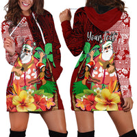 Custom Hawaii Mele Kalikimaka Hoodie Dress Santa Claus and Hula Girl Tropical Folwer with Hawaiian Pattern LT03 - Polynesian Pride