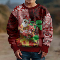 Custom Hawaii Mele Kalikimaka Kid Ugly Christmas Sweater Santa Claus and Hula Girl Tropical Folwer with Hawaiian Pattern LT03 - Polynesian Pride