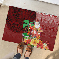 Custom Hawaii Mele Kalikimaka Rubber Doormat Santa Claus and Hula Girl Tropical Folwer with Hawaiian Pattern LT03 - Polynesian Pride
