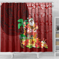 Custom Hawaii Mele Kalikimaka Shower Curtain Santa Claus and Hula Girl Tropical Folwer with Hawaiian Pattern LT03 - Polynesian Pride