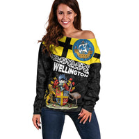 New Zealand Wellington Off Shoulder Sweater The Capital's Emblems Flag and Koru Art