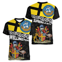 New Zealand Wellington Women V-Neck T-Shirt The Capital's Emblems Flag and Koru Art