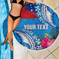 Personalised Samoa Coat Of Arms Beach Blanket Tropical Flower Blue Polynesian Pattern LT03 - Polynesian Pride