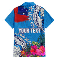 Personalised Samoa Coat Of Arms Family Matching Off Shoulder Short Dress and Hawaiian Shirt Tropical Flower Blue Polynesian Pattern LT03 - Polynesian Pride
