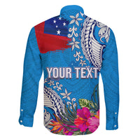 Personalised Samoa Coat Of Arms Family Matching Off Shoulder Short Dress and Hawaiian Shirt Tropical Flower Blue Polynesian Pattern LT03 - Polynesian Pride