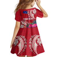 Personalised Samoa Coat Of Arms Kid Short Sleeve Dress Tropical Flower Red Polynesian Pattern LT03 - Polynesian Pride