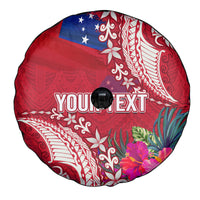 Personalised Samoa Coat Of Arms Spare Tire Cover Tropical Flower Red Polynesian Pattern LT03 - Polynesian Pride