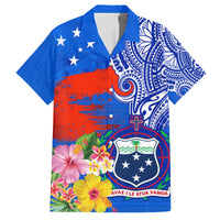 Personalised Samoa Coat Of Arms Family Matching Off Shoulder Maxi Dress and Hawaiian Shirt Hibiscus Polynesian Tattoo Pattern LT03 Dad's Shirt - Short Sleeve Blue - Polynesian Pride
