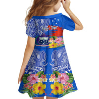 Personalised Samoa Coat Of Arms Kid Short Sleeve Dress Hibiscus Polynesian Tattoo Pattern LT03 - Polynesian Pride