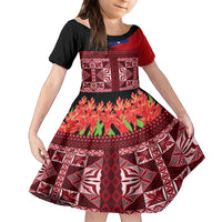Samoa Flag Day Family Matching Summer Maxi Dress and Hawaiian Shirt Siapo Pattern and Ula Fala LT03 Daughter's Dress Red - Polynesian Pride