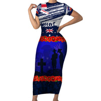 New Zealand and Australia ANZAC Day Family Matching Short Sleeve Bodycon Dress and Hawaiian Shirt Lest We Forget Red Poppy Flowers and Soldier LT03 Mom's Dress Blue - Polynesian Pride