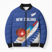 Custom New Zealand Cricket Bomber Puffer Jacket Kiwi Birds Haka Dance Blue Fern Sporty Style
