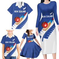 Custom New Zealand Cricket Family Matching Long Sleeve Bodycon Dress and Hawaiian Shirt Kiwi Birds Haka Dance Blue Fern Sporty Style
