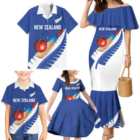 Custom New Zealand Cricket Family Matching Mermaid Dress and Hawaiian Shirt Kiwi Birds Haka Dance Blue Fern Sporty Style LT03 - Polynesian Pride