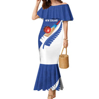 Custom New Zealand Cricket Family Matching Mermaid Dress and Hawaiian Shirt Kiwi Birds Haka Dance Blue Fern Sporty Style LT03 Mom's Dress Blue - Polynesian Pride