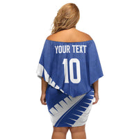 Custom New Zealand Cricket Family Matching Off Shoulder Short Dress and Hawaiian Shirt Kiwi Birds Haka Dance Blue Fern Sporty Style