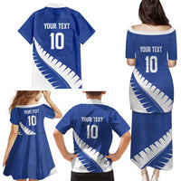 Custom New Zealand Cricket Family Matching Puletasi and Hawaiian Shirt Kiwi Birds Haka Dance Blue Fern Sporty Style