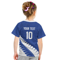 Custom New Zealand Cricket Kid T Shirt Kiwi Birds Haka Dance Blue Fern Sporty Style