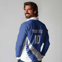 Custom New Zealand Cricket Long Sleeve Polo Shirt Kiwi Birds Haka Dance Blue Fern Sporty Style